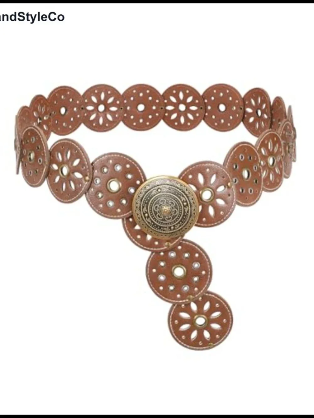 Women's Western Cowgirl PU Leather Disc Belt with Rotating Discs, Boho Concho